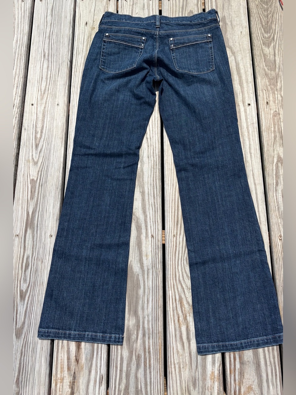 White House Black Market Noir  Bootcut Jeans Womens 6R Blue Stretch Rhinestones